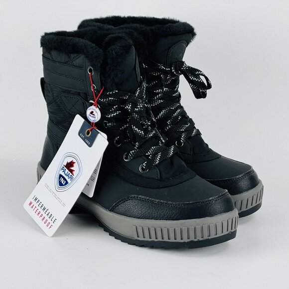 Pajar Canada Women Waterproof Outdoor Faux Fur Black Winter Boots Size 6-6.5 NWT - Picture 1 of 14